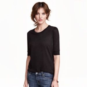 H&M Black Jersey Top with puff sleeves