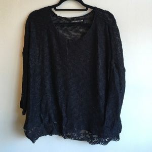 Lace Trim Black Sweater