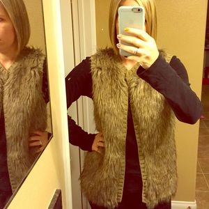 Brown fur sweater vest
