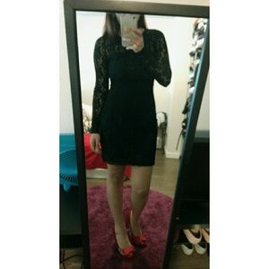 Black lace cocktail dress with back cutout