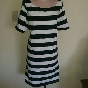 Black/white striped sheathe dress