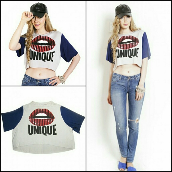 Tops - NWT Unique Lip Crop Top, L