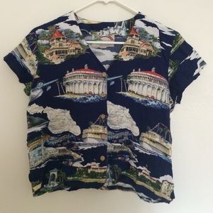 Vintage Hawaiian nautical cropped shirt with maps