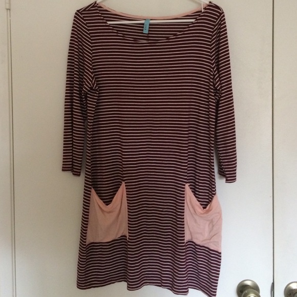 Striped tshirt dress long sleeve with pockets