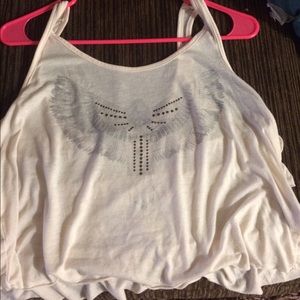 Loose fitting crop top with ruffle back