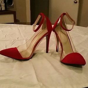 Fashionable Red and Clear High Heels size 10