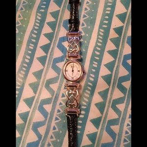 Brighton Champagne watch black leather band