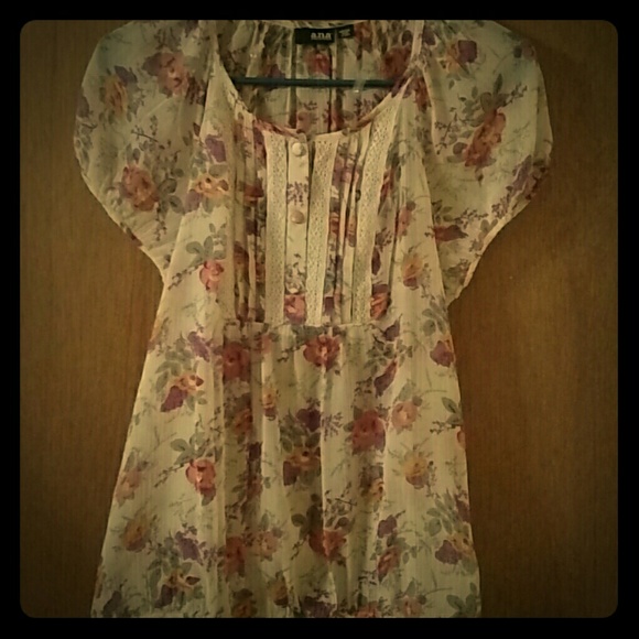 a.n.a Tops - 🔴SOLD🔴 Sheer Floral Peasant Top