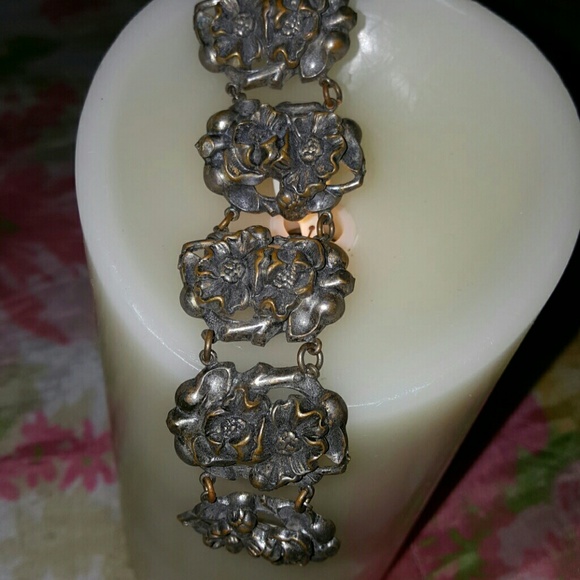 Vintage 1950 silver over brass flower bracelet