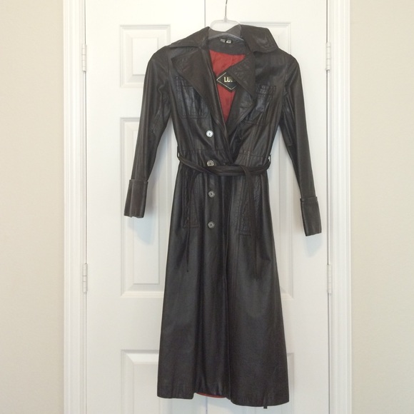 Dark brown leather trench