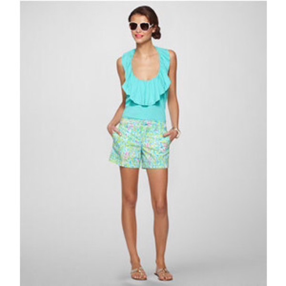 🆕 Lilly Pulitzer Wynden Turq Ruffle Halter Top