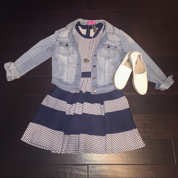 Checkered and striped pleated skater dress