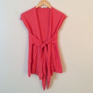 Coral Short-sleeved Open Front Cardigan