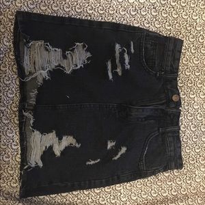Distressed jean skirt