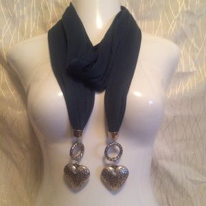 Navy Scarf with Hearts