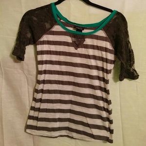 Striped, lace sleeve top