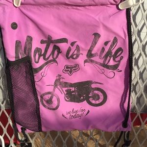Fox purple Moto is life drawstring clinch bag