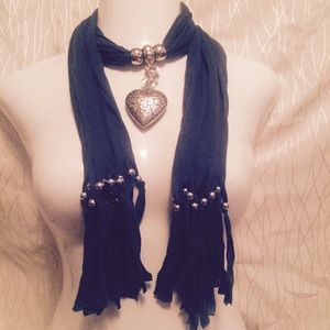 Navy Scarf with Heart and beads. New without tag.