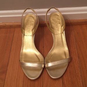 J crew kitten heel slingbacks, gold, size 5.5
