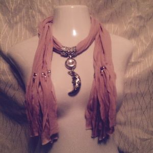 Pink Scarf with Moon and Beads - New