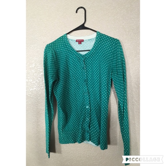 Merona Green with White Polka Dot Cardigan
