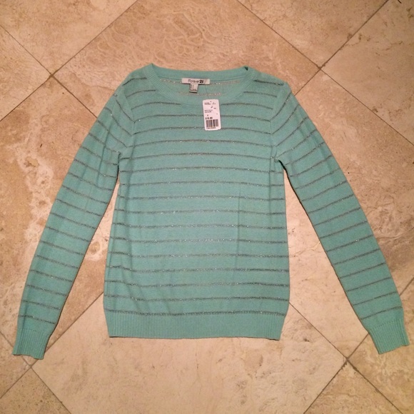 Light Forever 21 striped aqua color sweater
