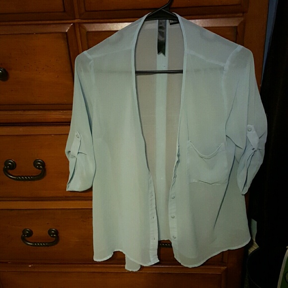 See through blue button down