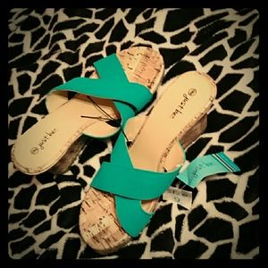Brand new wedges .  pretty turquoise