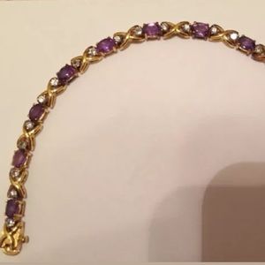 Gold Bracelet with Amethyst & Cubic Zirconia