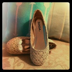 "Soda" Girls Lace & Gold Glitter Ballerina Flats