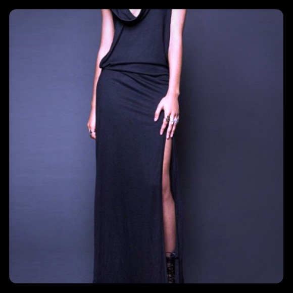 Maxi Hooded Black Cutout Dress