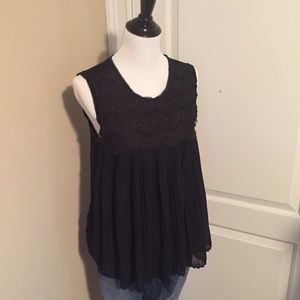 Black LOFT Tank w/ Lace and Pleated Front Details