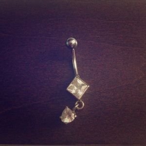 Navel ring with dangle rhinestone