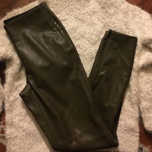 Olive green leather leggings