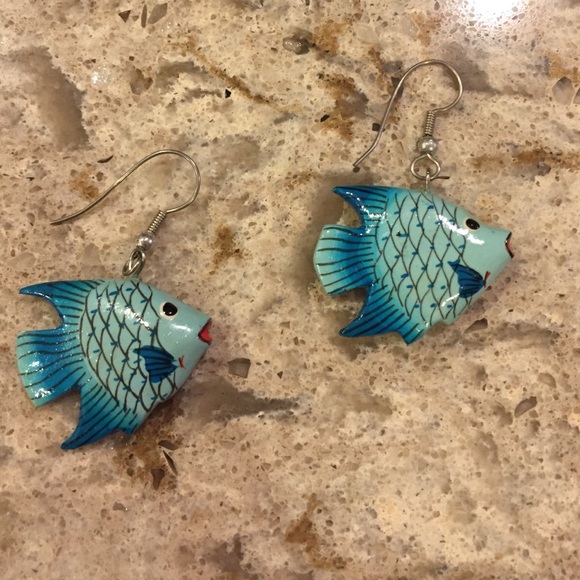 Never used blue fish earrings!!!