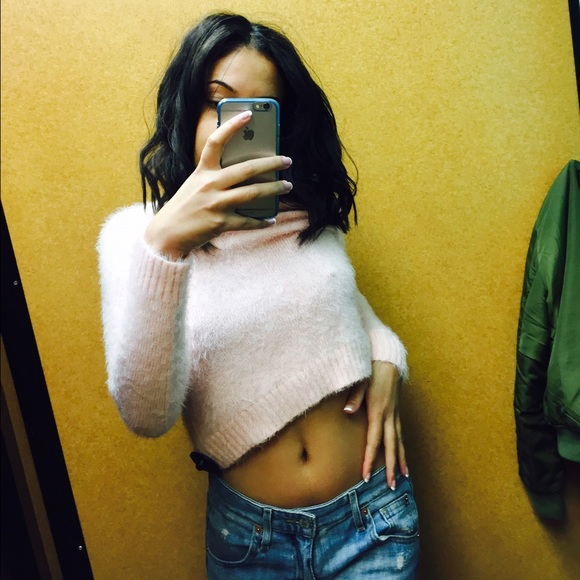 American Apparel Sweaters - Fuzzy pink crop sweater.