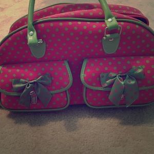 Pink and green weekender bag