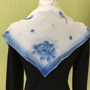 Blue rose silk scarf