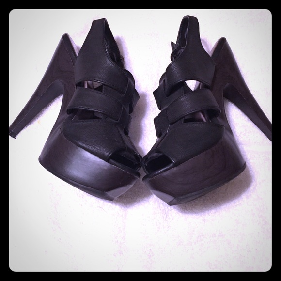 Black and Brown Strappy High Heels
