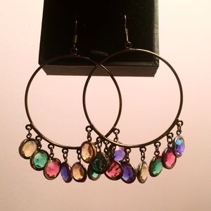 Hoop Dangly Rainbow Rhinestone Earrings
