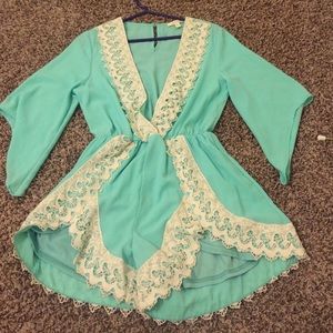 Sea foam green lace romper