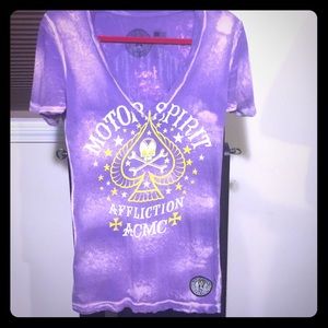 Affliction deep V purple tee-EUC!