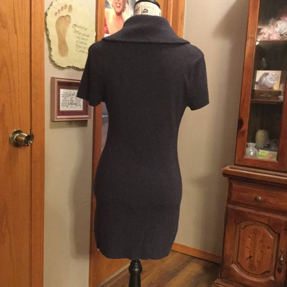 Short Sleeve Cowl-Neck Studded Tunic Sweater - Picture 2 of 4