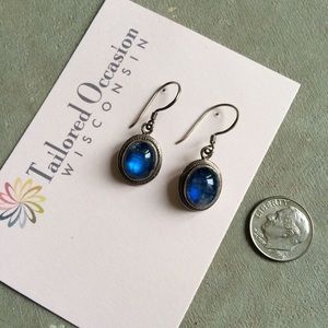 VTG Sterling Silver Labradorite Cabochon Earrings