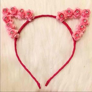 Pink floral cat ears flower headband