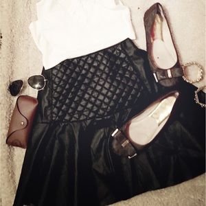 Black Quilted Leather Skirt