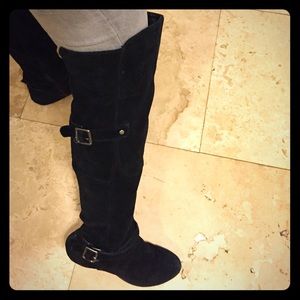 Black suede over the knee boots