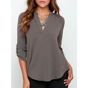 Gray v-neck blouse