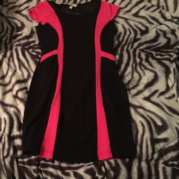 Pink and black bodycon dress