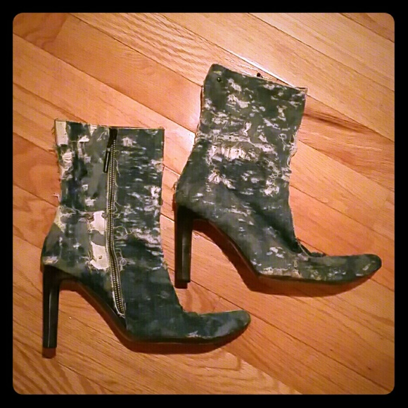 Just Cavalli distressed denim heeled boots